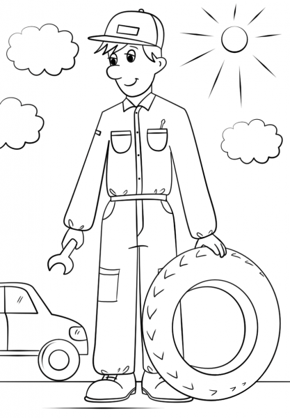 Car Mechanic coloring page image