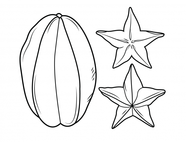 Carambola or Star fruit coloring page image
