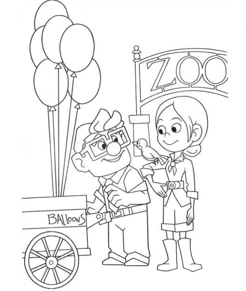 Carl and Ellie in a Zoo coloring page image