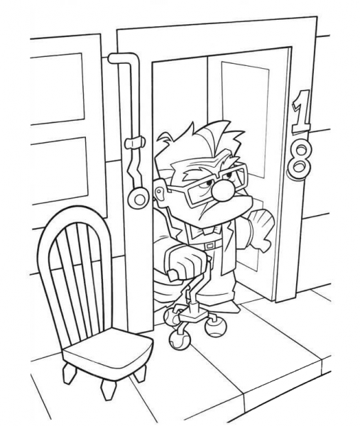 Carl Fredricksen on the porch of his house coloring page image