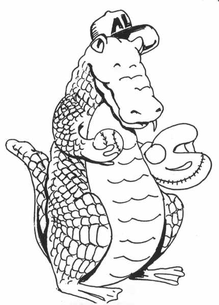 Cartoon Alligator Baseballer coloring page image