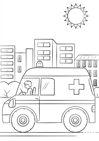 Cartoon Ambulance Car coloring page image
