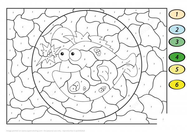 Cartoon Anglerfish Color by Number image