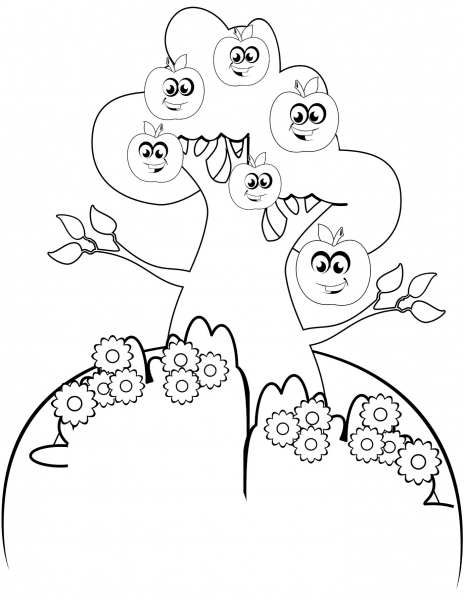 Cartoon Apple Tree coloring page image
