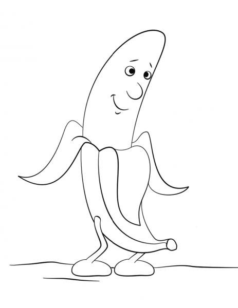 Cartoon Banana Character coloring page image