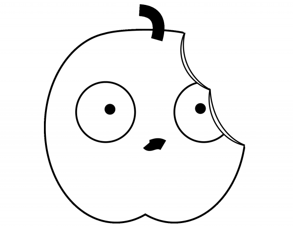 Cartoon Bitten Apple coloring page image