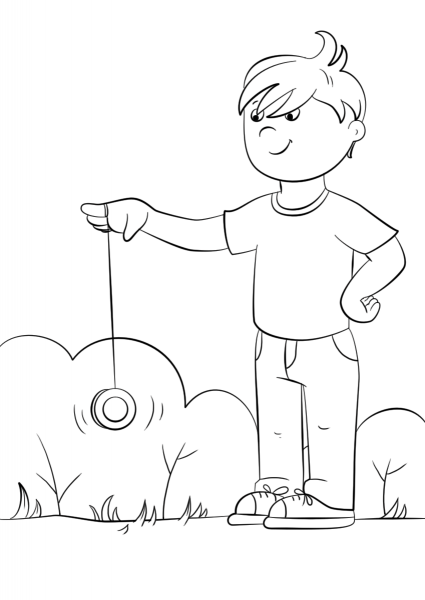 Cartoon Boy Playing Yo Yo coloring page image
