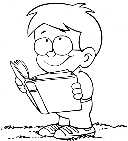 Cartoon Boy with Book coloring page image