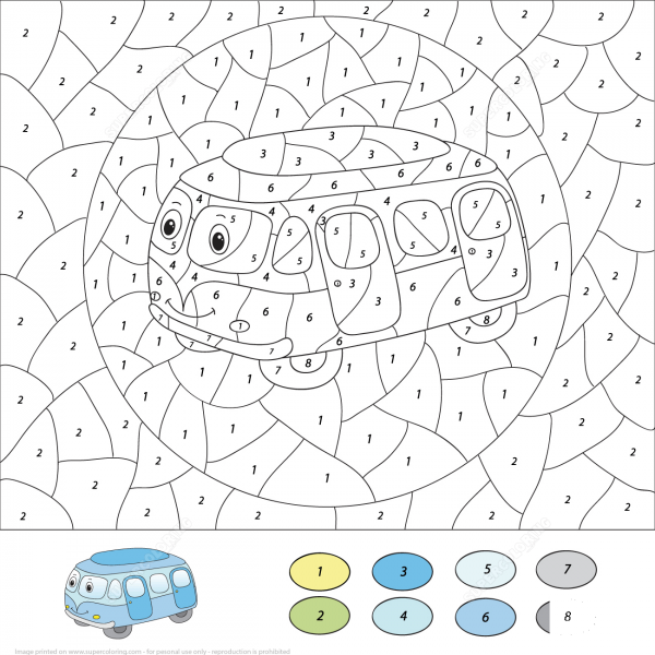 Cartoon Bus Color by Number image