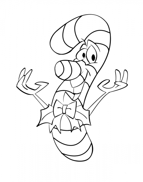 Cartoon Candy Cane Character coloring page image
