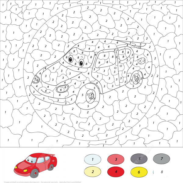 Cartoon Car Color by Number image