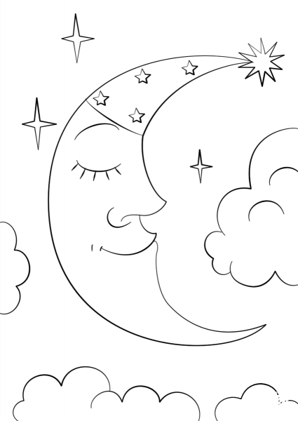 Cartoon Crescent Moon coloring page image