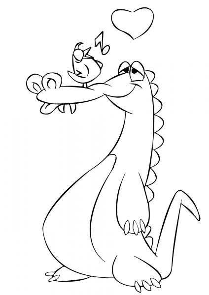Cartoon Crocodile and Bird coloring page image