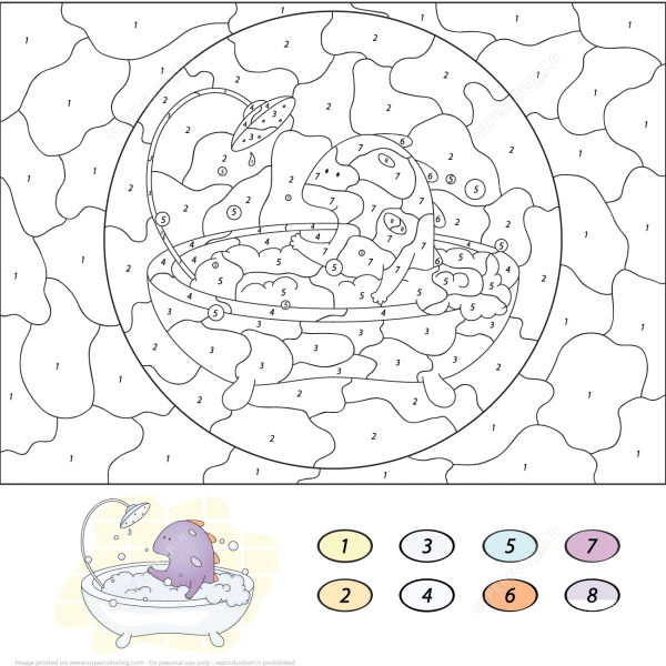 Cartoon Dragon Taking a Bath Color by Number image