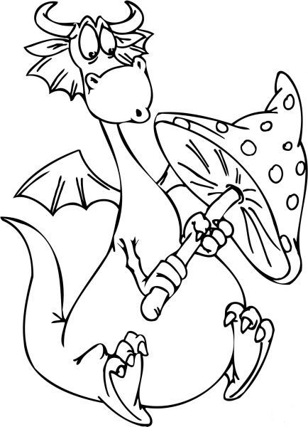 Cartoon Dragon with a Mushroom coloring page image