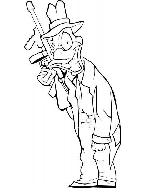 Cartoon Duck Gangster coloring page image