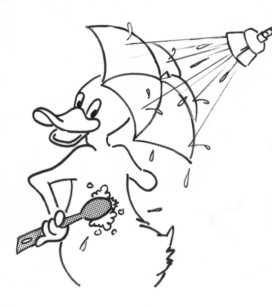 Cartoon Duck in Shower coloring page image