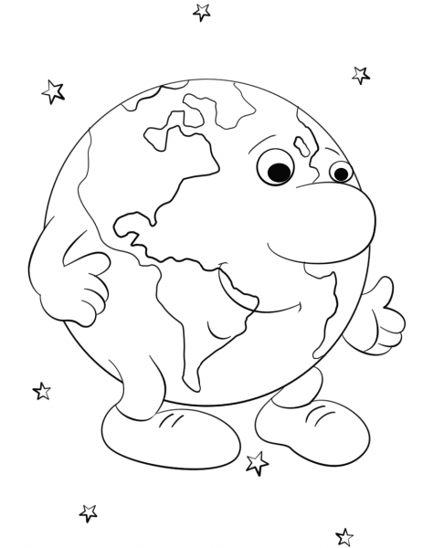 Cartoon Earth Character coloring page image