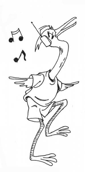 Cartoon Egret Dancing coloring page image