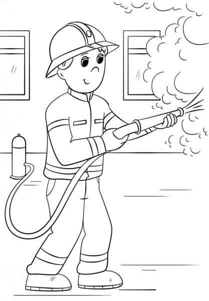 Cartoon Firefighter coloring page image