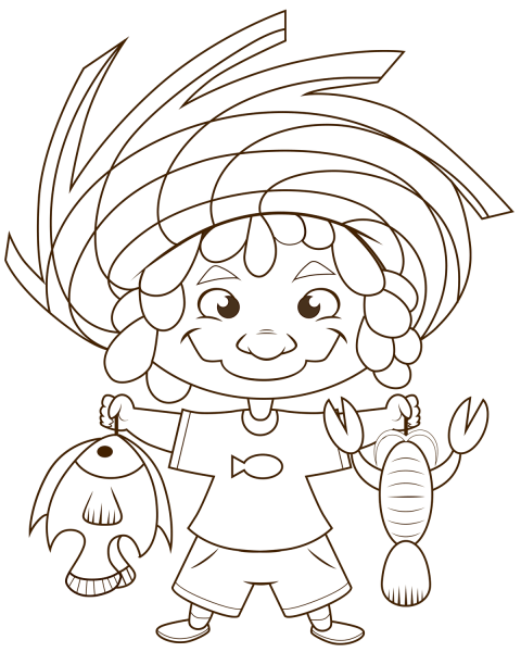 Cartoon Fisherman coloring page image