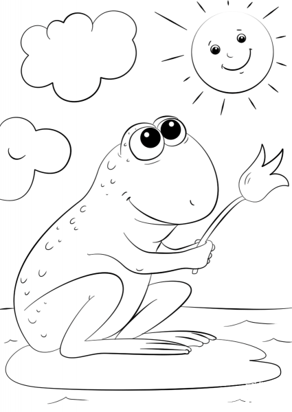 Cartoon Frog on Lily Pad coloring page image