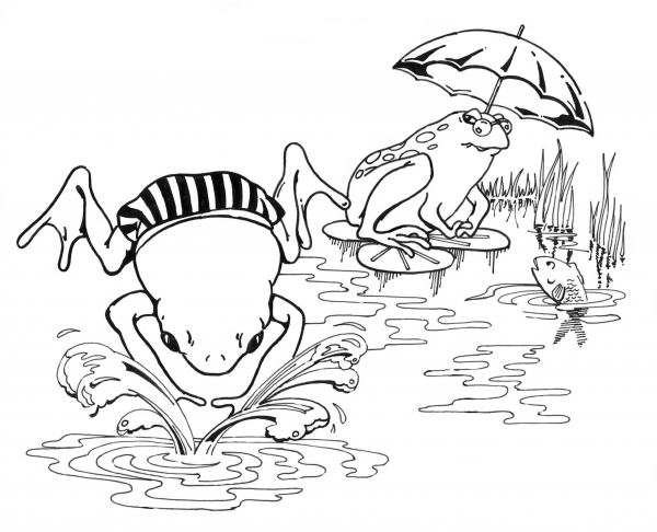 Cartoon Frogs Swimming coloring page image