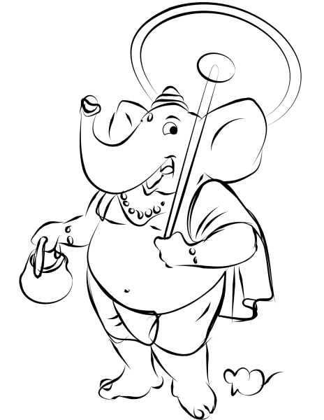Cartoon Ganesha coloring page image