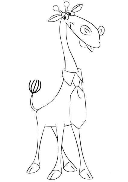 Cartoon Giraffe Wearing a Tie coloring page image