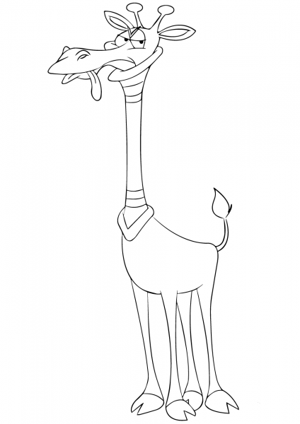 Cartoon Giraffe with Neck Brace coloring page image