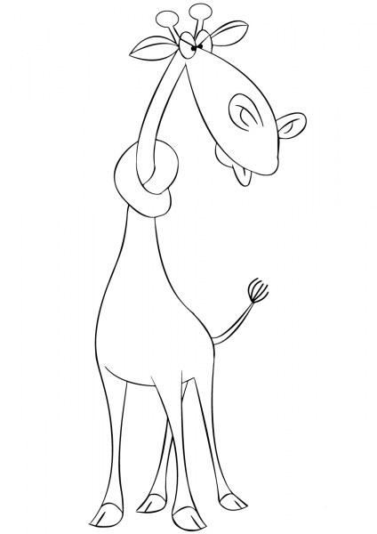 Cartoon Giraffe with Neck in a Knot coloring page image