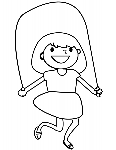 Cartoon Girl with Jumping Rope coloring page image