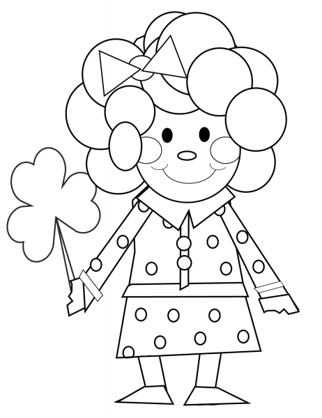 Cartoon Girl with Shamrock coloring page image