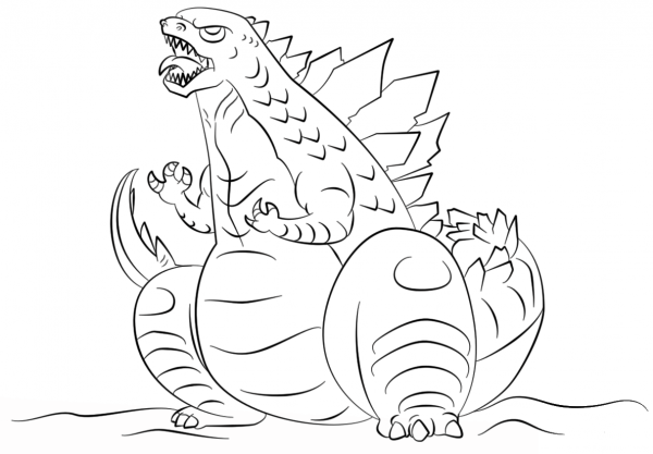 Cartoon Godzilla coloring page image