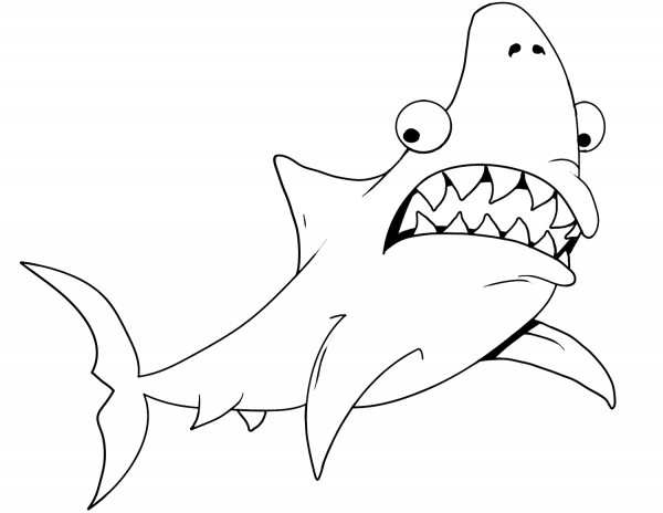 Cartoon Great White Shark coloring page image