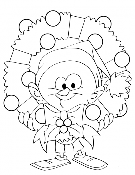 Cartoon Guy Holding Christmas Wreath coloring page image