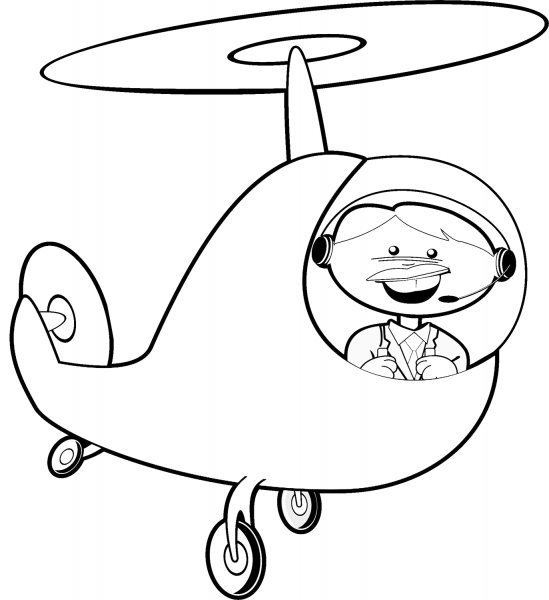 Cartoon Helicopter with Pilot coloring page image