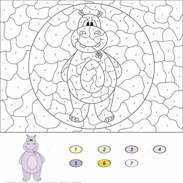 Cartoon Hippo Color by Number image