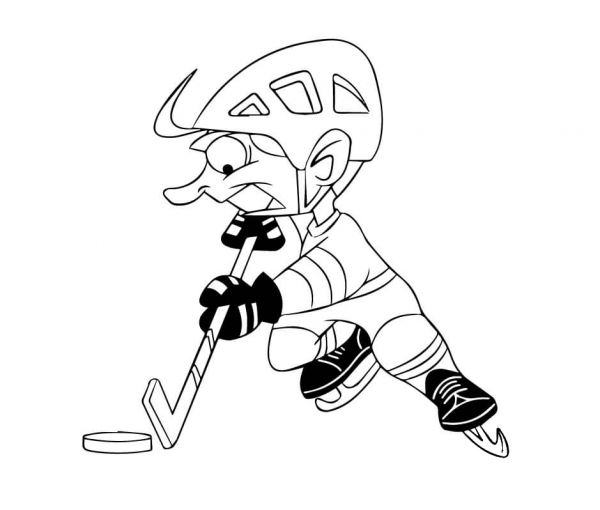 Cartoon Hockey Player coloring page image