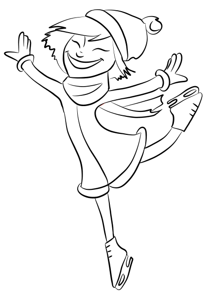 Cartoon Ice Skater Girl coloring page image