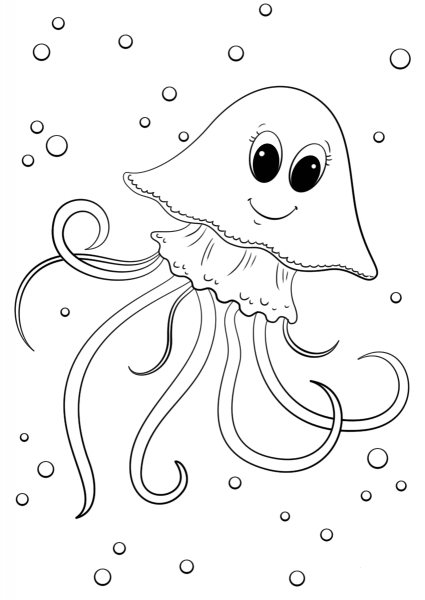 Cartoon Jellyfish coloring page image