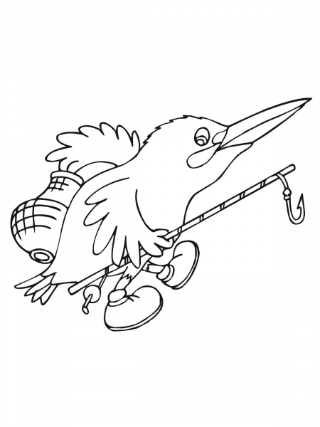 Cartoon Kingfisher go Fishing coloring page image