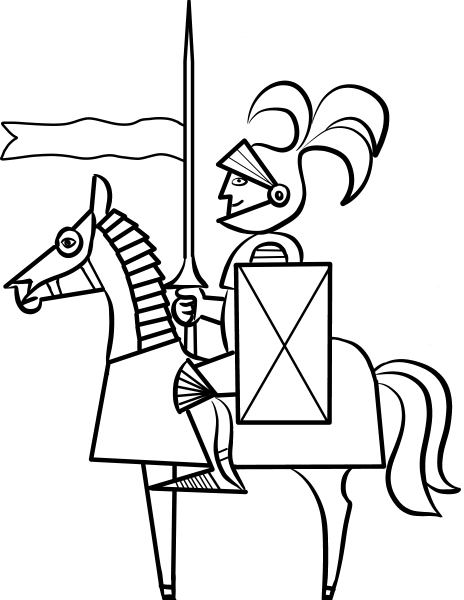 Cartoon Knight on Horse coloring page image