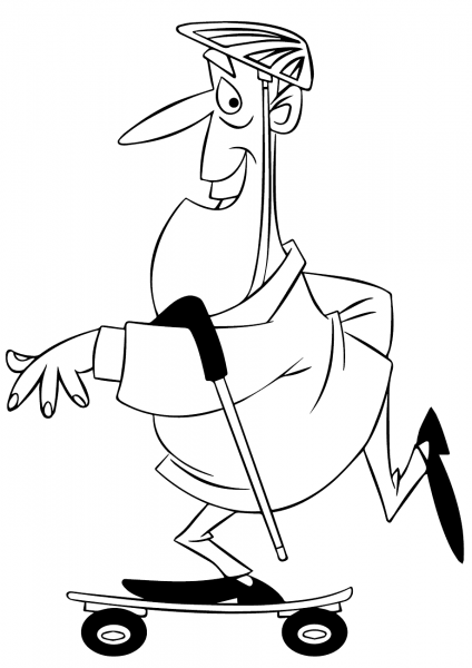 Cartoon Man Riding a Skateboard coloring page image