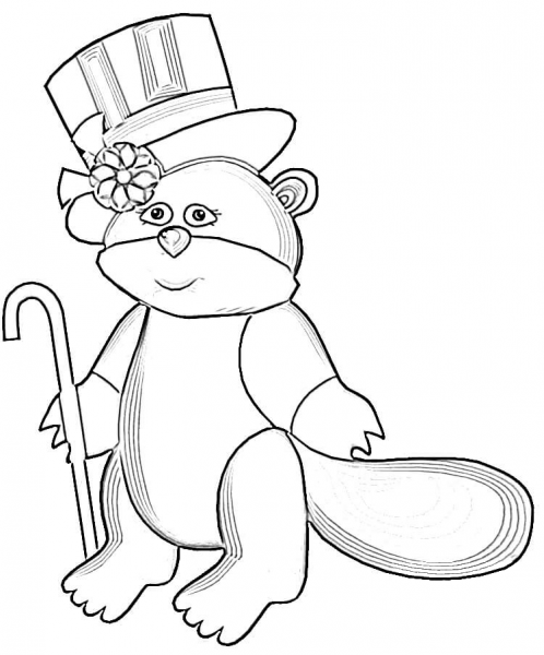 Cartoon Marmot In Hat coloring page image