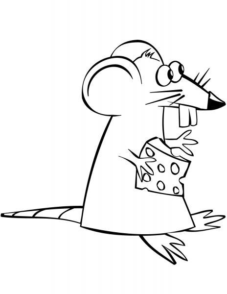 Cartoon Mouse with Cheese coloring page image