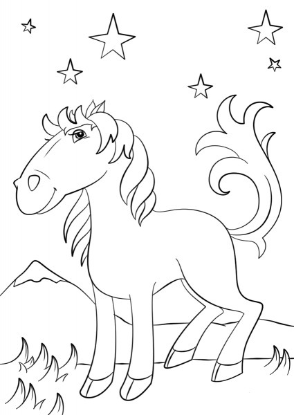 Cartoon Mustang Horse coloring page image
