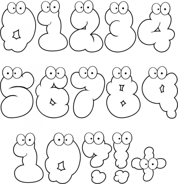 Cartoon Numbers Set 0-10 coloring page image