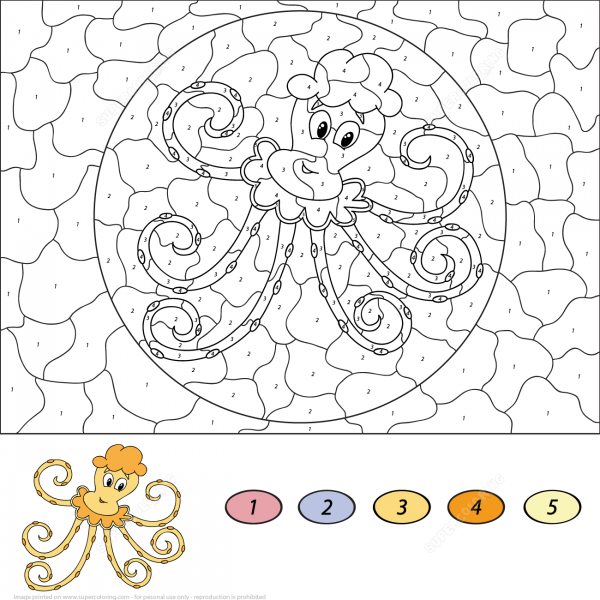 Cartoon Octopus Color by Number image