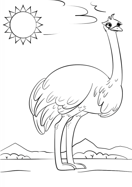 Cartoon Ostrich coloring page image